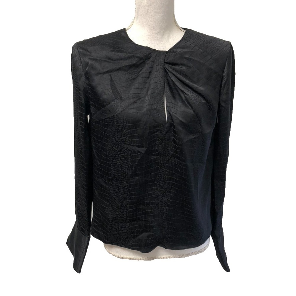 Frame Grant Silk Twist Neck Long Sleeve‎ Top Womens Small Black Satin